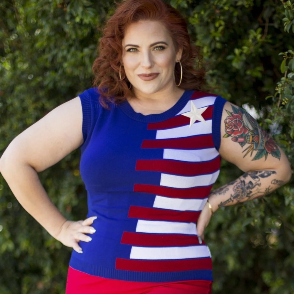 Elhoffer Design Stars & Stripes Patriot  Sleeveless Sweater | Sz S | NWOT